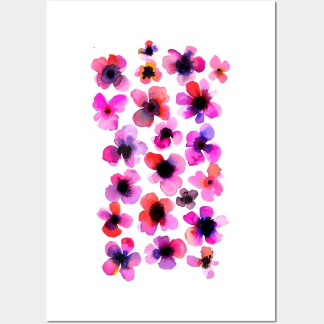 Watercolor Pink Flowers Wall Art by ninoladesign